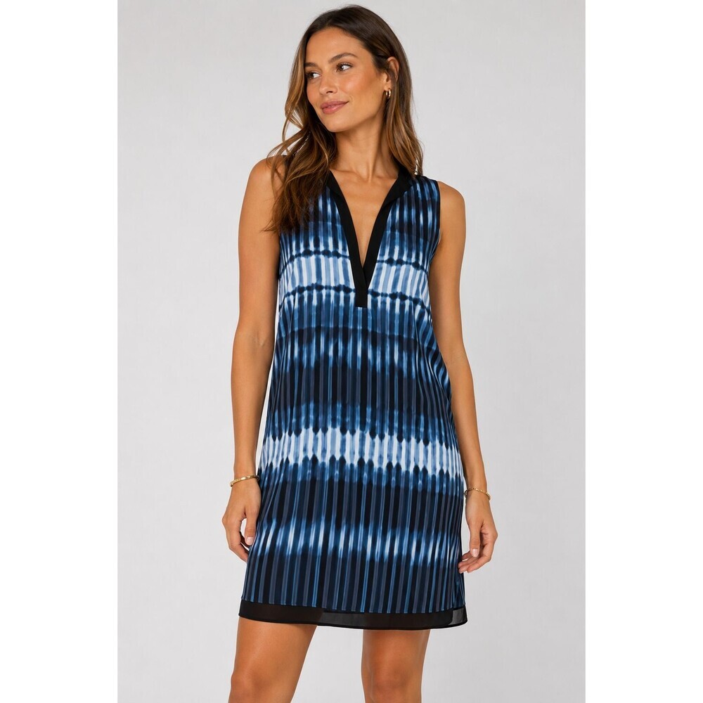 Vince Blue White Tie Dye Double Layer Pullover 100% Silk Mini Dress Size XS